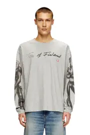 [Diesel] Diesel - Long-sleeve T-shirt with graphic print - T-Shirts - Unisex - Grey XL Grey