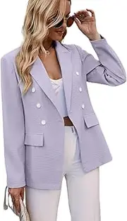 DODHRUBEWKL Workout Jacket Double Breasted Flap Detail Blazer Grey Jacket