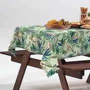 Outdoor Tablecloth with Umbrella Hole and Zipper Rectangle 60" x 84", Spring/Summer Floral Picnic Table Cover Waterproof Fabric for Patio/Garden/Picnic/Party Table, Lush Leaf Green