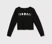 Girls' Notch Neck Galaxy Moon Phases Graphic Sweatshirt - art class Black S 6/6X