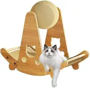Cat Scratching Board, Cat Scratcher Toy with Sisal Ball, Cat Sleeping Bed, Interactive Solid Wood Scratcher Indoor Cats Toy for Small Medium Pet Cat