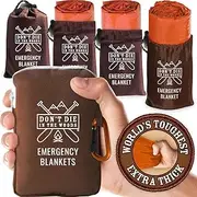 World’s Toughest Emergency Blankets [4-Pack] Extra-Thick Thermal Mylar Foil Space Blanket | Waterproof Ultralight Outdoor Survival Gear For Hiking, Camping, Running, Emergency, First Aid Kits [Orange]