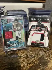 Two Calvin Ridley Patch Football Cards Lot - Certified Donruss Threads 2 Color