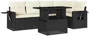 vidaxl Modular Garden Sofa Set - 6 Piece Black Poly Rattan Arm Sofa with Cushions and Adjustable Table for Outdoor Patio Terrace