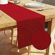 Encasa XO Table Runner Embossed Velvet Size 32 x 150 cm Red with Premium Polyester Machine Washable