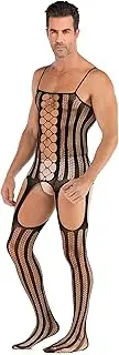 [emaipokia] Men Lace Lingerie Sissy Sexy Tight Cut Out Black Lace Elastic Nightgown