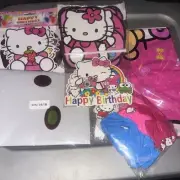 Hello Kitty Happy Birthday Banner Cake / Cupcake Toppers Foil Balloon Table Cove