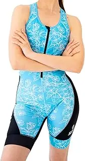 [SLS3] Triathlon Suits Women – Sleeveless Trisuit Women - Premium FX Fabric, Tri Suit Womens Triathlon Suit, No Shelf Bra (Iris Blue Floral, X-Large)