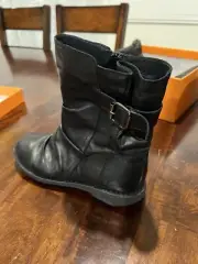 Miz Mooz Leather Wide Width Buckled Mid Boots - Parade Black US 7.5-8W EU 38 NIB