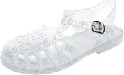 [OMGard] Toddler Jelly Sandals for Girls Unisex Boys Jellies Shoes T-Strap Soft Clear Flats Silver Slippers Size 11 Little Kid Retro Slides Summer Beach Glitter Slingback, White, 9 Toddler