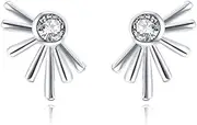 [Saint Raphaël] Crystal Sunburst Stud Earrings for Women, Cartilage Earrings 18k Gold Plated Sterling Silver
