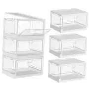 Clear Storage Bins with Lids, Stackable Storage Bins with Magnetic Doors Open