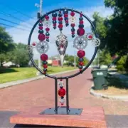 Handmade beaded suncatcher moody gothic steam punk jeweled faux bird skull decor