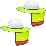 XIAKE 2 Pack Hard Hat Sun Shield Full Brim Mesh Neck Sunshade with Reflective Strips,High Visibility Yellow