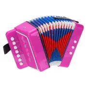 Accordion 10 Keys Button Accordion Mini Musical Instrument Gifts, Rose Red