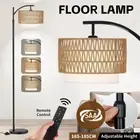 Floor Lamp Standing Tall Lamp Rattan Fabric Shades Reading Light Bedroom Remote