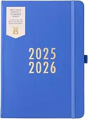Busy B A5 Weekly Diary - Mid-Year Academic Planner - Aug '25 - Aug '26 - Saphire Blue Vegan Leather Cover - Week to View Academic Planner with Stickers, Pen Loop & List Pad