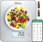 Bisonbody Digital Food Kitchen Scale with Smart App – Large Kitchen Scale with 201 Stainless Steel Surface 5 Unit Conversions Tare Function – Digital Kitchen Scale App to Track Nutritional Information