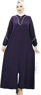 [modaincr] Abaya for Muslim Women | Plus-Size Long Zip-Up Hijab Abaya with Piping on Chest and Sleeves | Islamic Women's Clothing
