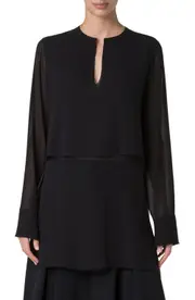Akris Layered Crepe & Georgette Silk Tunic in Black at Nordstrom, Size 6