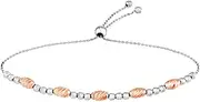 [JewelryWeb] 925 Sterling Silver Rose and White Plated Adjustable With Sparkle Cut Beads Bracelet 24 Centimeters Link-Bracelet for Women