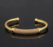 Gold Pattern Torque Bangle GF Bracelet Adjustable Heavy Gift Men Women Stainless