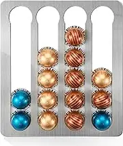LINZOM Coffee Pod Holder Organizer Compatible with Nespresso Vertuo Line, Stainless Steel Capsule Holder 34x 30cm Holds 20 Pods for Kitchen Wall, Cabinets, Adhesive