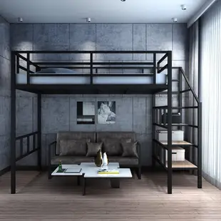 高架床上床下桌小戶型樓閣上鋪床省空間架子鐵藝高低雙人簡約現代 上床下桌床 簡約省空間 家居推薦 多功能鐵架床
