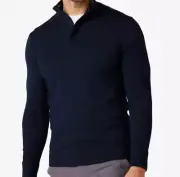 Mizzen + Main Mens 2XL Navy Wool Preston Quarter Zip Sweater Pullover New