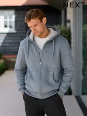 Denim Borg Fleece Lined Zip Up Hoodie (N77798) | $60