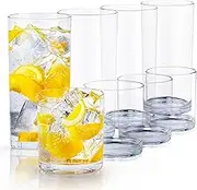 Zulay Plastic Tumblers Drinking Glasses Set of 8 Clear - 4 Each: 12oz and 16oz Acrylic Cups for Kitchen - Unbreakable, BPA Free, Dishwasher Safe Plastic Glasses Set