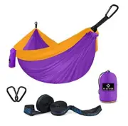 Portable Double Camping Hammock Parachute Nylon Two Person Bed Violet/Gold