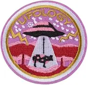 [Pinstant] UFOLOGY Spaceship UFO Alien Cow Cattle Livestock Abduction Beam Flying Saucer Space Moon Stars Planets Solar System 2.7" Iron On Patch for Clothing