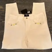 Cynthia Rowley Skinny Pants - White - Embroidered floral size 12 NWT