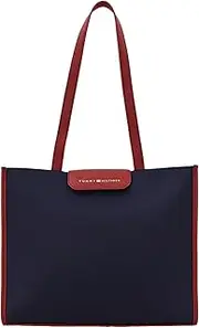 [Tommy Hilfiger] Gabriella II CZ Smooth Nylon Tote Bag, Navy/Chili Red