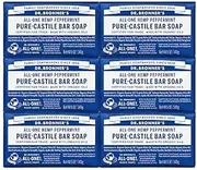 Dr. Bronner’s - Pure-Castile Bar Soap (Peppermint, 5 oz, 6-Pack) - Made with Organic Oils, For Face, Body & Hair, Gentle & Moisturizing, Biodegradable, Vegan, Cruelty-free, Non-GMO