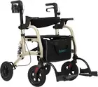ELENKER Rollator Walker Transport Wheelchair Combo with Shock Absorber, 2 in 1 R