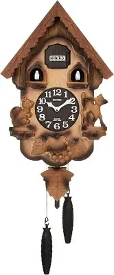 RHYTHM Cuckoo Punky R Wall Clock Authentic Bellows Mechanism Wooden Brown