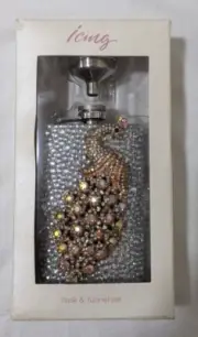Icing Glittery Stainless Steel and Rhinestone Peacock Flask & Funnel Set NIB
