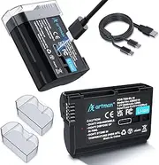 Artman EN-EL15c Battery 2-Pack 2500mAh with USB-C Two-Ended Charging Cable for Nikon Zf Z5 Z6 Z6 II Z7 Z7II Z8 D7000 D7100 D7200 D7500 D500 D600 D610 D750 D780 D800 D850 D800E D810 D810A 1V1 Cameras