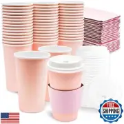 Sparkle and Bash 48 Pack 16 oz To Go Coffee Cups with Lids and Sleeves for Ba