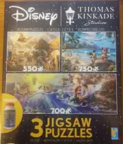 Disney Thomas Kinkade Mickey Little Mermaid Jigsaw Puzzle 3 Pack Bundle NEW