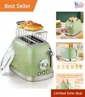 Elegant Vintage Green Toaster with Croissant and Bagel Settings - 815 Watts