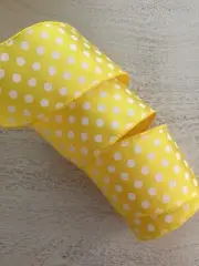 5 yds. YELLOW & WHITE POLKA DOT WIRE RIBBON 2 1/2" Wide