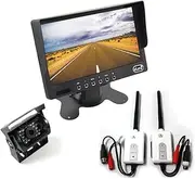 Elinz 7" LCD Monitor HD 4PIN Reversing Camera Digital Wireless Receiver Transmitter 2.4GHz 2 Video Input CCD Image Sensor, 90° View Angle, Built-in Speaker, IR LED Night Vision, 12V 24V, Trucks