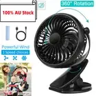 Portable Mini 360° Fan Travel USB Rechargeable Clip On Desk Pram Car Cooling Fan