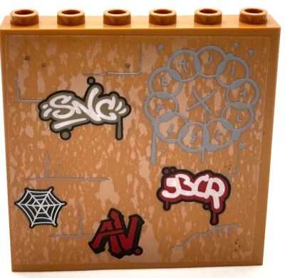 Lego New Medium Nougat Panel 1 x 6 x 5 Brick Wall Graffiti Sticker Part