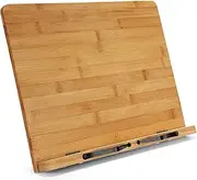 Large Bamboo Book Stand - Adjustable Foldable Book Holder Tray with Page Holder Clips - Holds Cookbooks, Receipe Books, Textbooks, Tablets, Laptops, Music Books, Documents - 15.2" x 11.2" Main Board