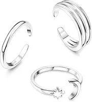 [Sllaiss] Toe Rings Set Silver 925 Heart Moon Star Toe Ring 925 Sterling Silver Toe Rings for Women 3 Pieces Adjustable Open Toe Rings Set Summer Foot Jewellery