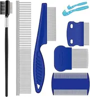 Pet Grooming Comb Kit, Tear Stain Remover Brush, Undercoat Rake for Dogs & Cats, Dematting Tool Long Haired Kittens Puppies, Flea Removal Dandruff Tangles Knots, Shedding Hair Fur (Blue, One Size)
